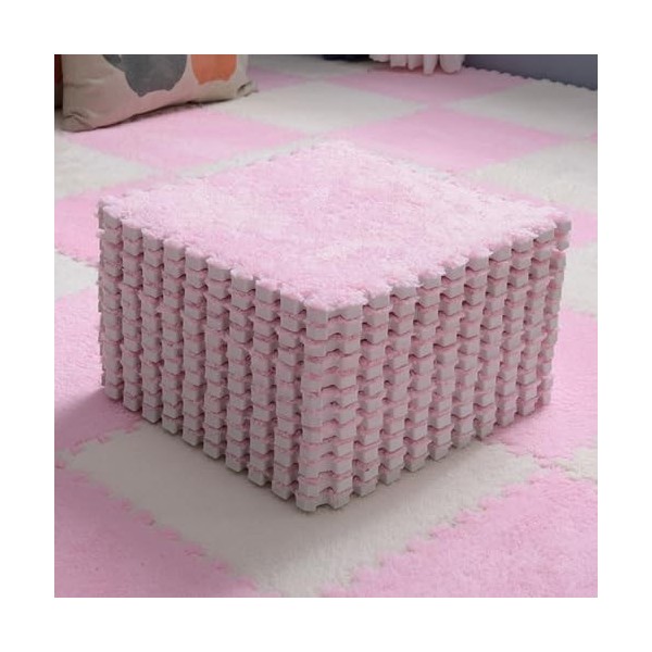 Tapis De Sol en Mousse en Peluche avec Bordure, Puzzle épais, Carreaux De Tapis en Peluche Imbriqués, Tapis Doux, Tapis De Je