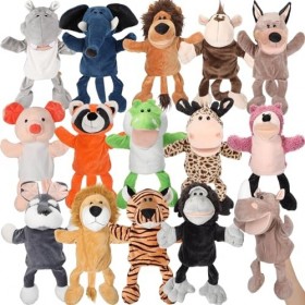 Wettarn Lot de 15 marionnettes à main en forme danimaux pour enfants en vrac en peluche douce avec bouche ouverte et mobile 