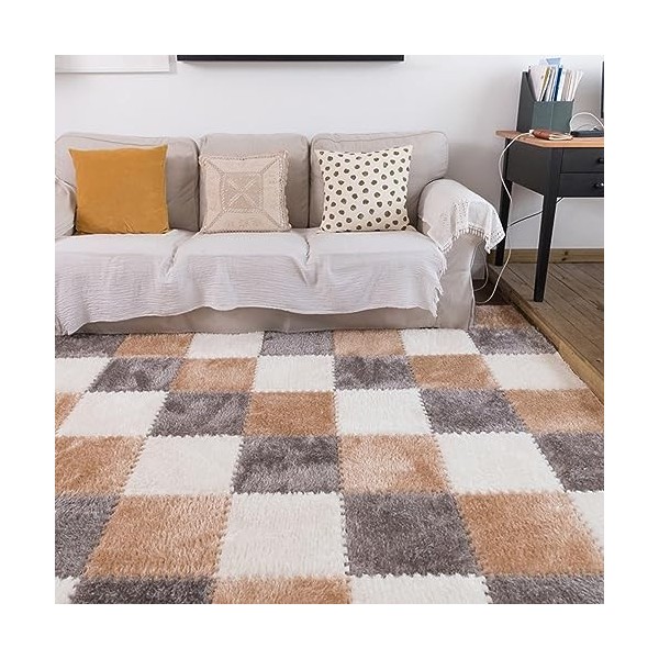 Carreaux De Tapis Imbriqués avec Bordure, 30 Pièces, Puzzle en Peluche épissé, Tapis De Sol en Mousse, pour La Maison, 12x12x
