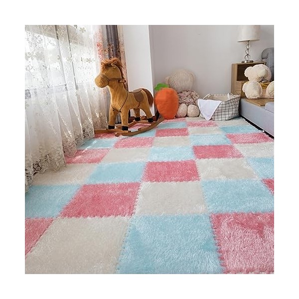 Carreaux De Tapis Imbriqués avec Bordure, 30 Pièces, Puzzle en Peluche épissé, Tapis De Sol en Mousse, pour La Maison, 12x12x