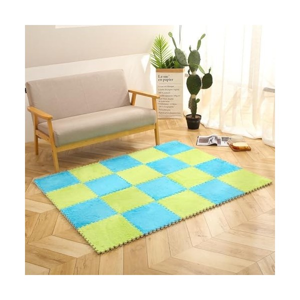 40 Pièces Tapis De Sol en Mousse en Peluche avec Bordure, Dalles De Moquette Carrées Emboîtables, Tapis De Jeu Moelleux, Dall