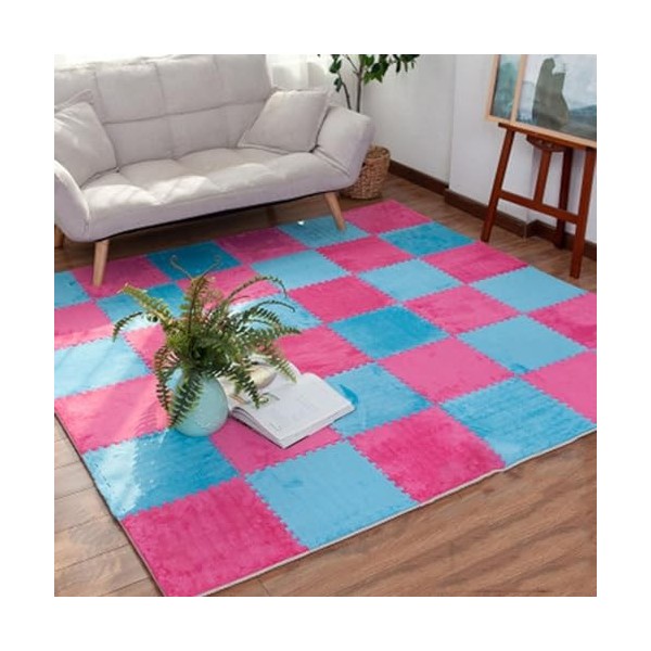 40 Pièces Tapis De Sol en Mousse en Peluche avec Bordure, Dalles De Moquette Carrées Emboîtables, Tapis De Jeu Moelleux, Dall