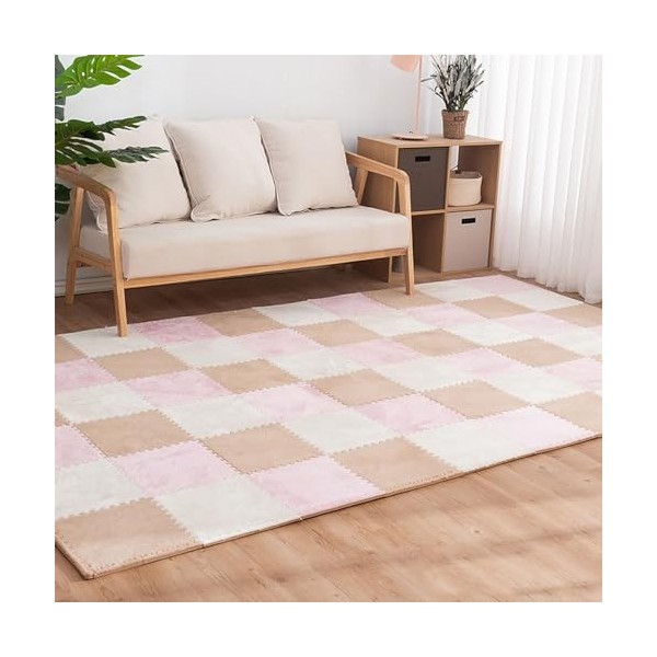 40 Pièces Tapis De Sol en Mousse en Peluche avec Bordure, Dalles De Moquette Carrées Emboîtables, Tapis De Jeu Moelleux, Dall