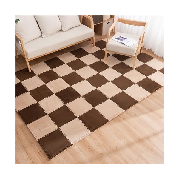 40 Pièces Tapis De Sol en Mousse en Peluche avec Bordure, Dalles De Moquette Carrées Emboîtables, Tapis De Jeu Moelleux, Dall