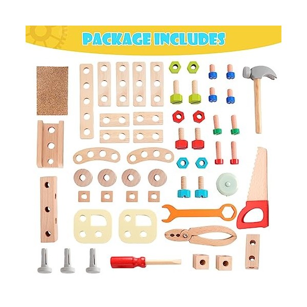 YULEYU Enfant 3 4 Ans Boite a Outils Enfant en Bois, Bricolage Enfant Caisse à Outils Jeux de Construction Jeux Educatif Mont