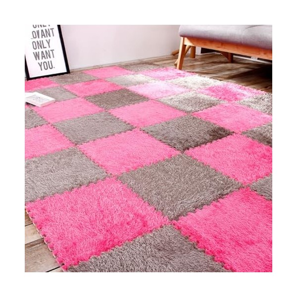 Dalles De Tapis Emboîtables 36 Pièces, Dalles De Tapis Puzzle, Tapis De Sol en Mousse en Peluche, Tapis De Salle De Jeux pour