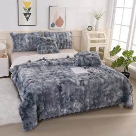 Pevfeciy Living and Lovely Couverture 160 x 200 en Fausse Fourrure Moelleuse de Haute qualité,5 pièces 1 Couverture en Peluc
