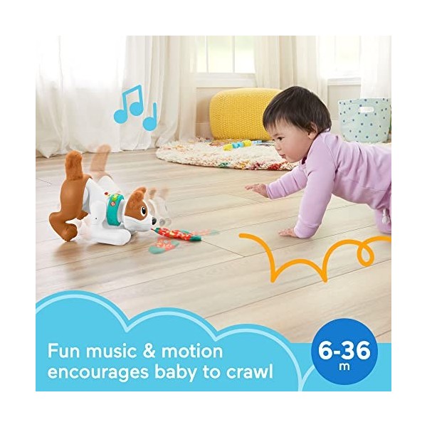 Fisher-Price 123 Crawl with Me Puppy, Electronic Dog Infant Crawling Toy with Music and Smart Stages Learning Content for Inf