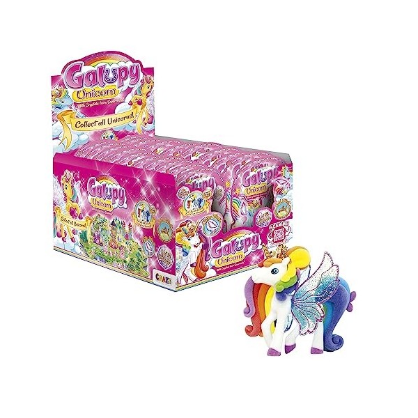 GALUPY Unicorn Gold Edition - Pack de 3 Figurines Licornes à Collectionner avec Ailes dorées & Cristal Swarovski, Idée Cadeau