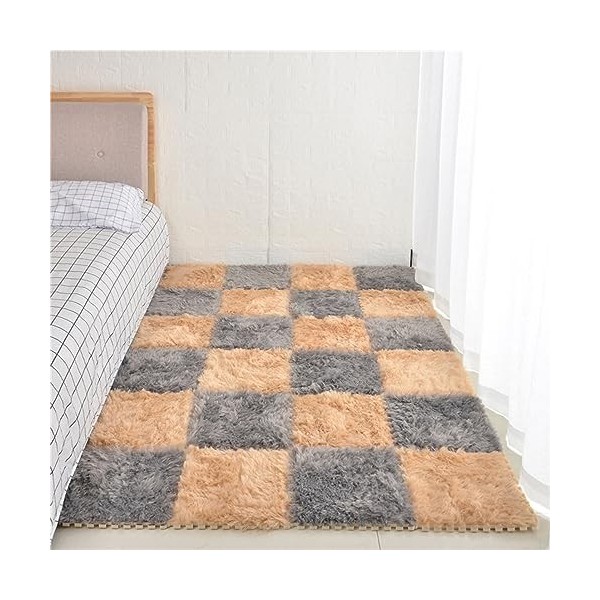 Dalles De Tapis Imbriquées en Peluche Longue, Tapis De Sol en Mousse épissée, Tapis De Puzzle Polyvalent De 24x24 Pouces, Tap