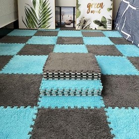 Carreaux De Moquette Moelleux Imbriqués, Tapis De Sol en Mousse Puzzle 12x12 Pouces, Tapis en Peluche, Décoration, Protection
