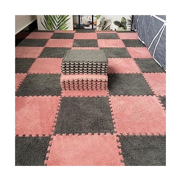 Carreaux De Moquette Moelleux Imbriqués, Tapis De Sol en Mousse Puzzle 12x12 Pouces, Tapis en Peluche, Décoration, Protection