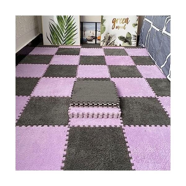 Carreaux De Moquette Moelleux Imbriqués, Tapis De Sol en Mousse Puzzle 12x12 Pouces, Tapis en Peluche, Décoration, Protection