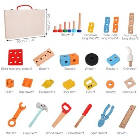 Mineup 52 pièces Jouet en Bois Coffre à Outils, Mallette à Outils Enfant Bois à partir de 3 Ans