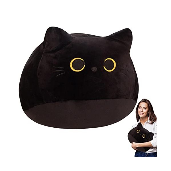 Leryveo Chat Noir en Peluche, Oreiller de Chat Noir,Oreiller en Peluche pour Chat | Belle Peluche de Chat Noir Confortable, U