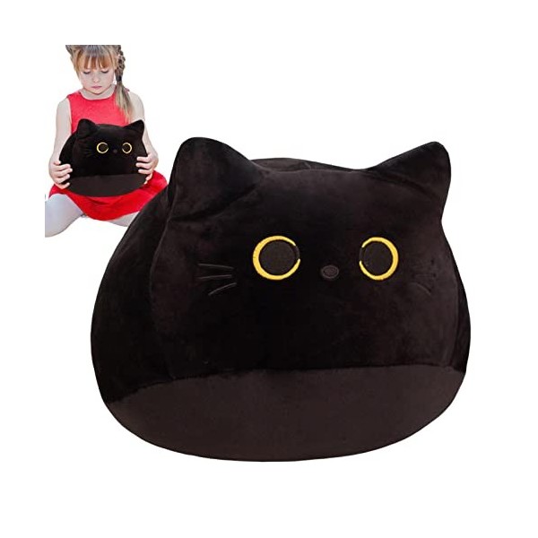 Leryveo Chat Noir en Peluche, Oreiller de Chat Noir,Oreiller en Peluche pour Chat | Belle Peluche de Chat Noir Confortable, U