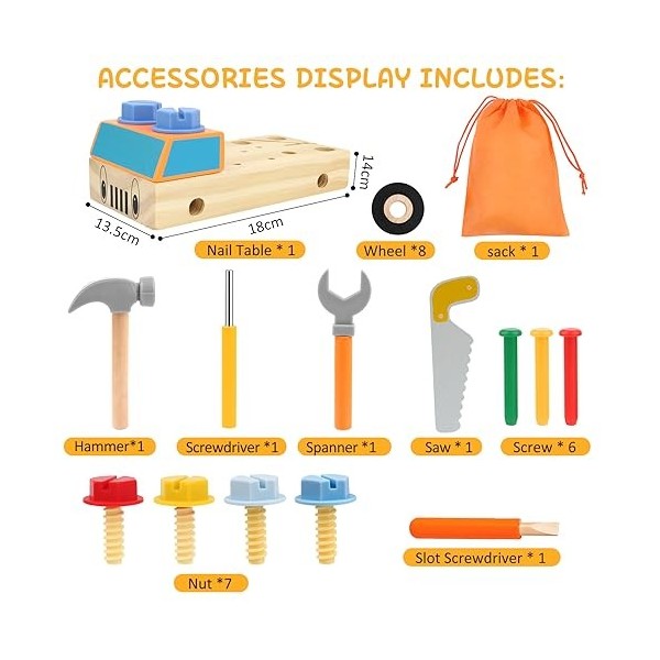 VFANDV Jouet en Bois Caisse a Outil Enfant, Jouet Enfant 3 Ans Outils, DIY Jouet Boite a Outils Enfant, Jeux Montessori Enfan