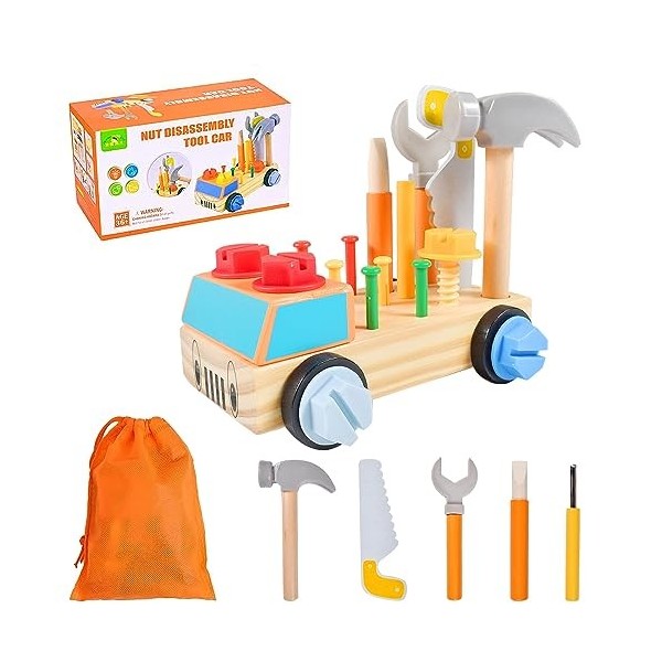 ZeYou Jouet Enfant 3 Ans, Jouet en Bois Caisse a Outil Enfant, Planche de Tournevis Montessori, Outils Enfants Jouets en Bois