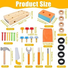ZeYou Jouet Enfant 3 Ans, Jouet en Bois Caisse a Outil Enfant, Planche de Tournevis Montessori, Outils Enfants Jouets en Bois