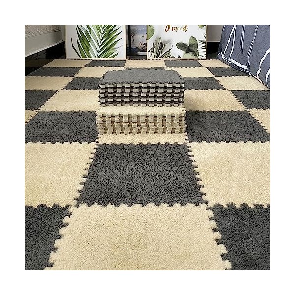 48 Pièces 12X12 Pouces Tapis Interverrouillage Carré Antidérapant, Tapis De Sol en Mousse De Puzzle en Peluche Épaissie, Tapi