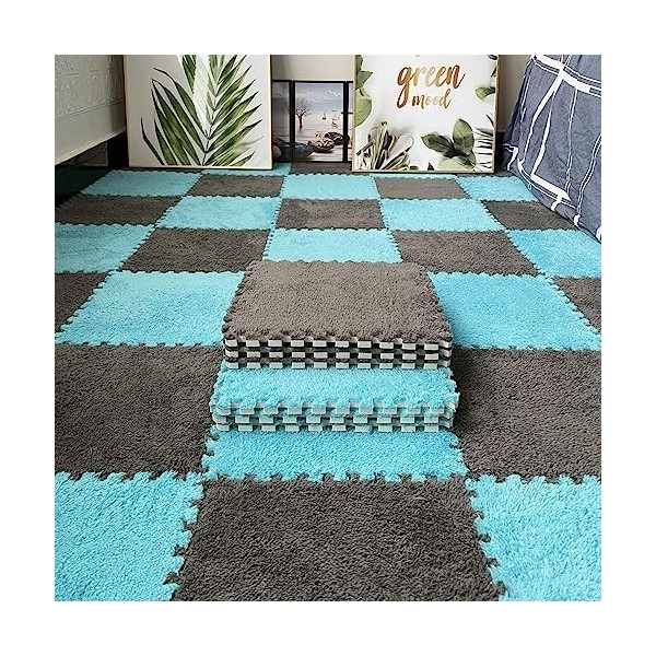 48 Pièces 12X12 Pouces Tapis Interverrouillage Carré Antidérapant, Tapis De Sol en Mousse De Puzzle en Peluche Épaissie, Tapi