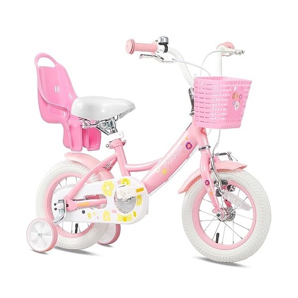 Glerc 12 Pouces vélo pour Enfants pour 12, 3, 4 Ans Petite Fille Mignon vélo avec Roue de Support de Panier et Cloches Rosa &