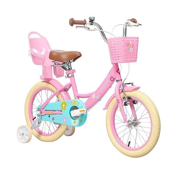 Glerc 12 Pouces vélo pour Enfants pour 12, 3, 4 Ans Petite Fille Mignon vélo avec Roue de Support de Panier et Cloches Rosa &