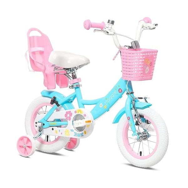 Glerc 12 Pouces vélo pour Enfants pour 12, 3, 4 Ans Petite Fille Mignon vélo avec Roue de Support de Panier et Cloches Rosa &