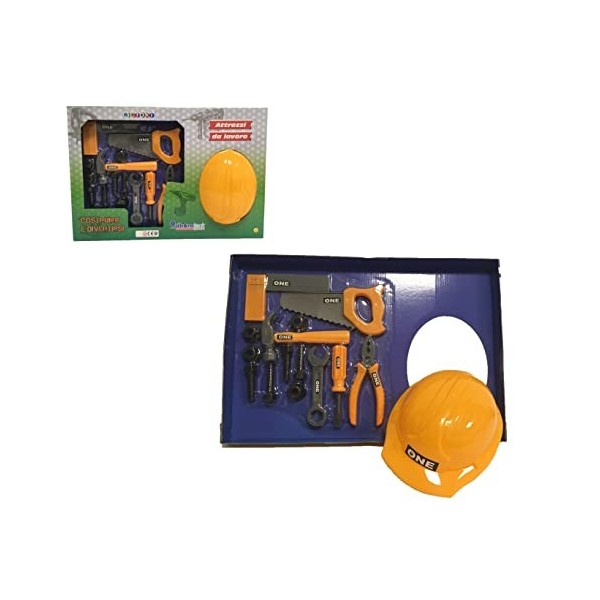 Generico Outils de Travail Enfants avec Casque de Travail Ensemble Outils de Travail Jouet Ensemble Menuisier Jeu Scie Martea