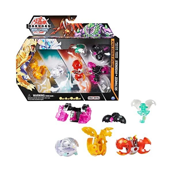 BAKUGAN Evolutions Battle Strike Lot de 6 Paquets de 1 Platinum Pyrus Sectanoid , 2 Aurelus Dragonoid, Hydorous , 1 Geogan