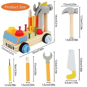 Établi Montessori Jouet pour enfants à partir de 2, 3, 4 ans, jouet en bois, jouet de motricité et pelleteuse pour enfants, a