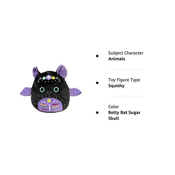 Squishmallow Kellytoy Peluche souple et spongieuse officielle pour Halloween Betty Bat Sugar Skull, 30,5 cm 