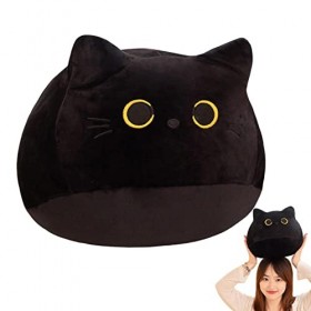 LEVABE Jouet en Peluche Chat Noir, Chat Noir en Peluche - Oreiller en Forme de Chat | Doux décoratif Adorable Confortable cré