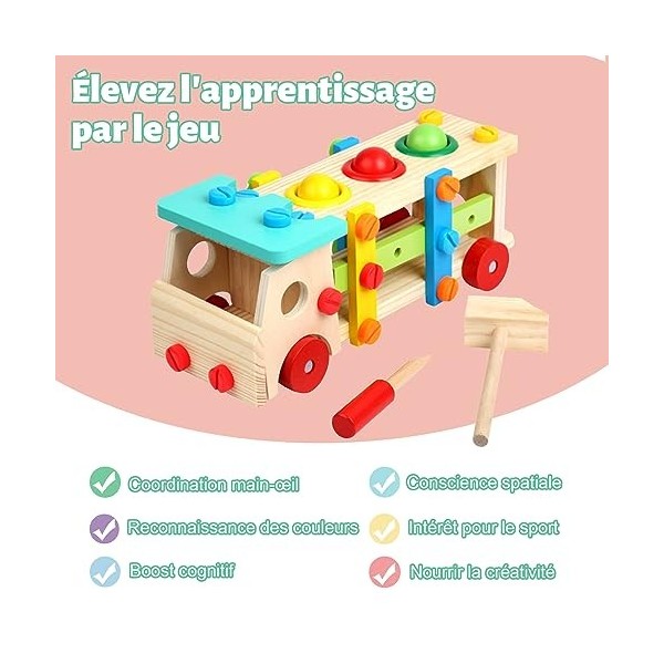 FORMIZON Jouet en Bois Outils Enfant, Boîte à Outils en Bois, Voiture Jouet en Bois, Jouet de Éducatifs Montessori pour Garço