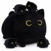 LSYDCARM Oreiller en peluche en forme de chat noir de 30,5 cm, poupée en peluche en forme de chat noir kawaii avec 4 chats no