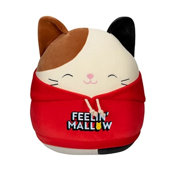 Squishmallow Kellytoy Collection officielle CK Bird Squad Squishy Soft Animals Cam Calico Cat Red Hoodie, 30,5 cm 