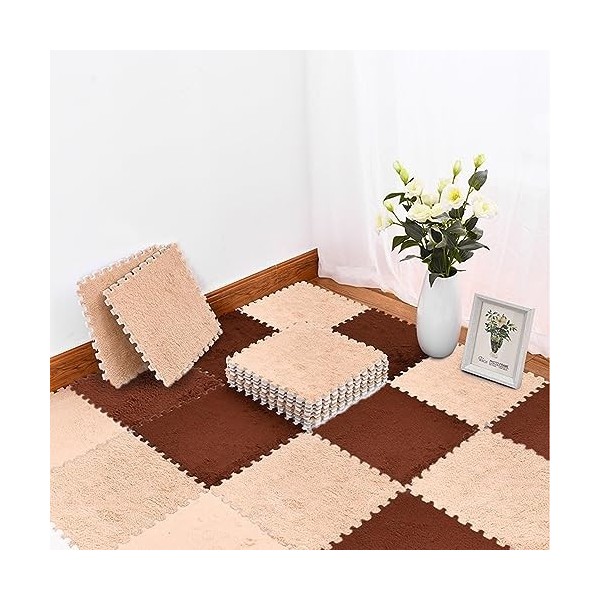 Carreaux De Tapis Imbriqués 12x12 Pouces, Tapis De Sol en Peluche en Mousse Puzzle 60 Pièces, Tapis, Salle De Jeux, Chambre à