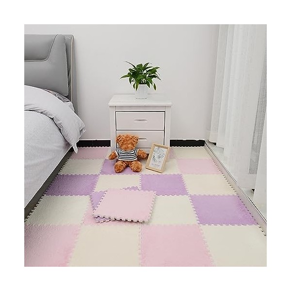 Carreaux De Tapis Imbriqués 12x12 Pouces, Tapis De Sol en Peluche en Mousse Puzzle 60 Pièces, Tapis, Salle De Jeux, Chambre à