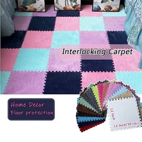 48 Pièces 12X12 Pouces Tapis Interverrouillage Carré Antidérapant, Tapis De Sol en Mousse De Puzzle en Peluche Épaissie, Tapi
