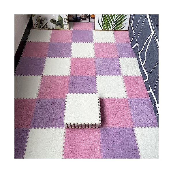 Carreaux De Moquette Imbriqués De 12 X 12 Pouces, Tapis De Sol en Mousse De Puzzle en Peluche Antidérapant, Moelleux, Décorat