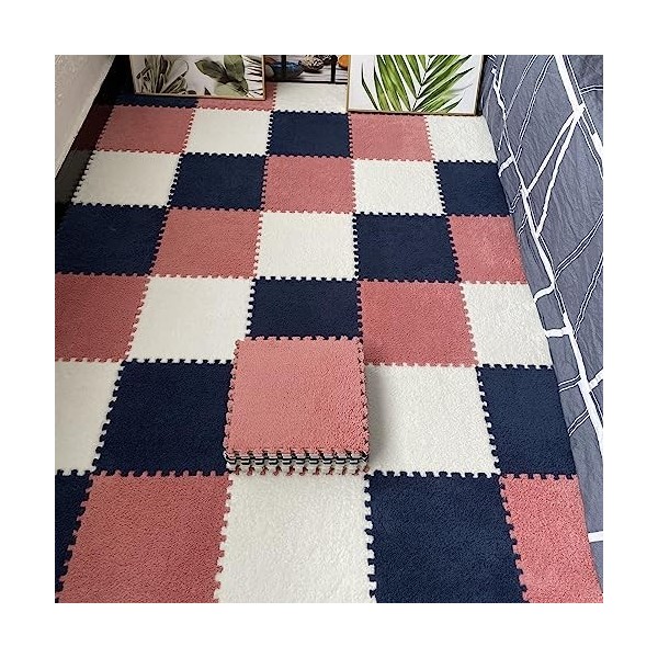 Carreaux De Moquette Imbriqués De 12 X 12 Pouces, Tapis De Sol en Mousse De Puzzle en Peluche Antidérapant, Moelleux, Décorat