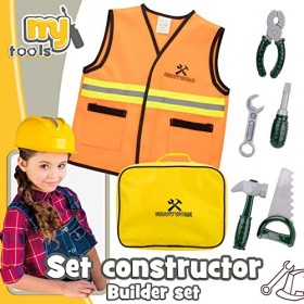 COLORBABY 49957 Ensemble doutils pour enfants avec gilet, mallette et 7 pièces My Tools/Outils de jouet, jeux de constructio