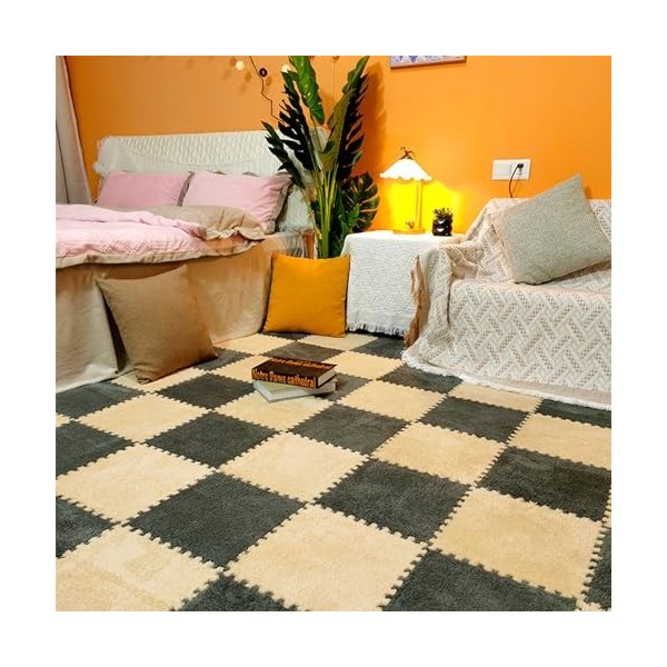 Carreaux De Moquette Imbriqués, Tapis De Sol en Mousse Puzzle en Peluche, Tapis Puzzle pour Salon, Tapis De Jeu pour Sol avec