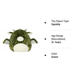 Squishmallow Kellytoy Peluche souple et spongieuse officielle 25,4 cm Duc le dragon vert 