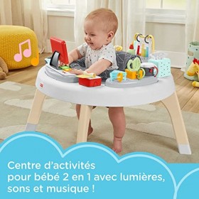 Fisher-Price centre d’activités 2-en-1 Bébé au Travail, table d’activités et de jeu pour bébés et jeunes enfants avec musique