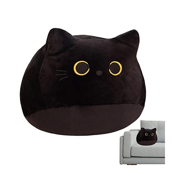 lembrd Chat Noir en Peluche, Oreiller de Chat Noir - Oreiller en Forme de Chat | Doux décoratif Adorable Confortable créatif 