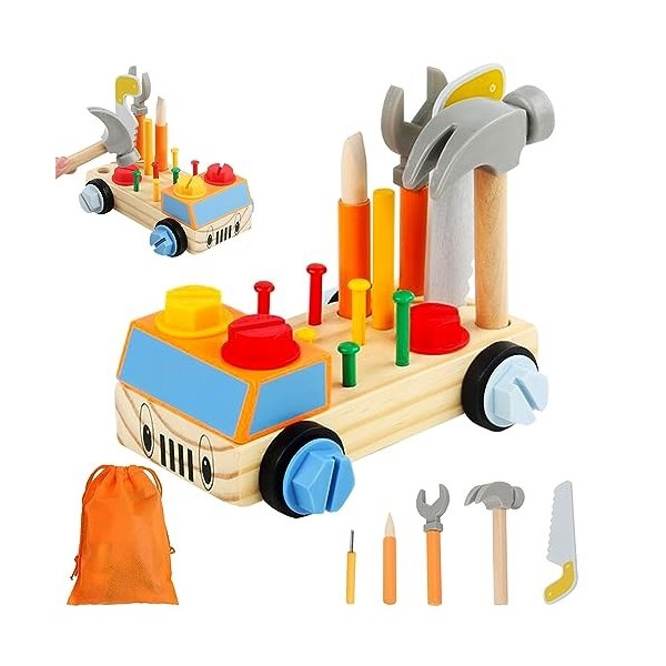 FENYW Caisse a Outil Enfant en Bois, Boîte à Outils Jouets, Jouet en Bois Enfant, Jeux Montessori Enfants pour Les Enfants de