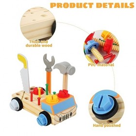 FENYW Caisse a Outil Enfant en Bois, Boîte à Outils Jouets, Jouet en Bois Enfant, Jeux Montessori Enfants pour Les Enfants de