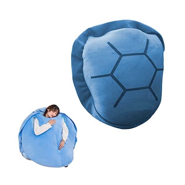 Samnuerly Bleu Oreiller en Peluche Tortue,Carapace de Tortue À Porter Respirant Déguisement Cosplay,Coussin de Canapé Paresse