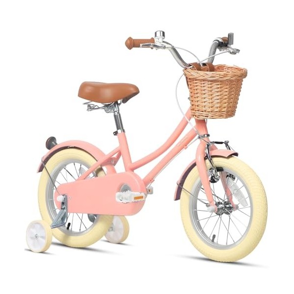 Glerc 12 Pouces Enfants Filles vélo pour 3 4 5 Ans Petites Filles rétro Style Vintage vélos avec Panier Roues de Formation et